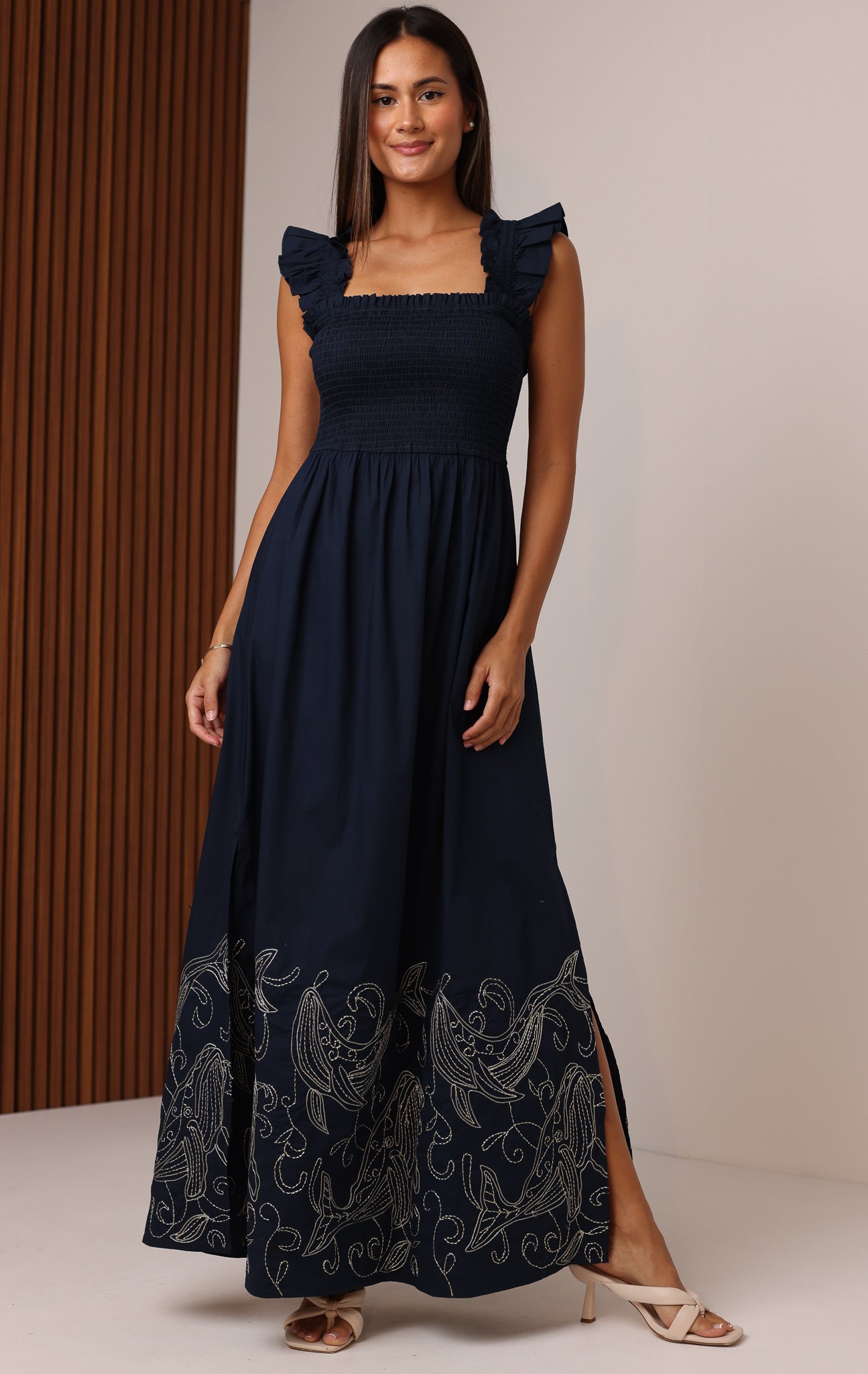 chinese dress ladies Women's Polly Maxi Dress with Lurex Embroidery | Color: Dancing Whales