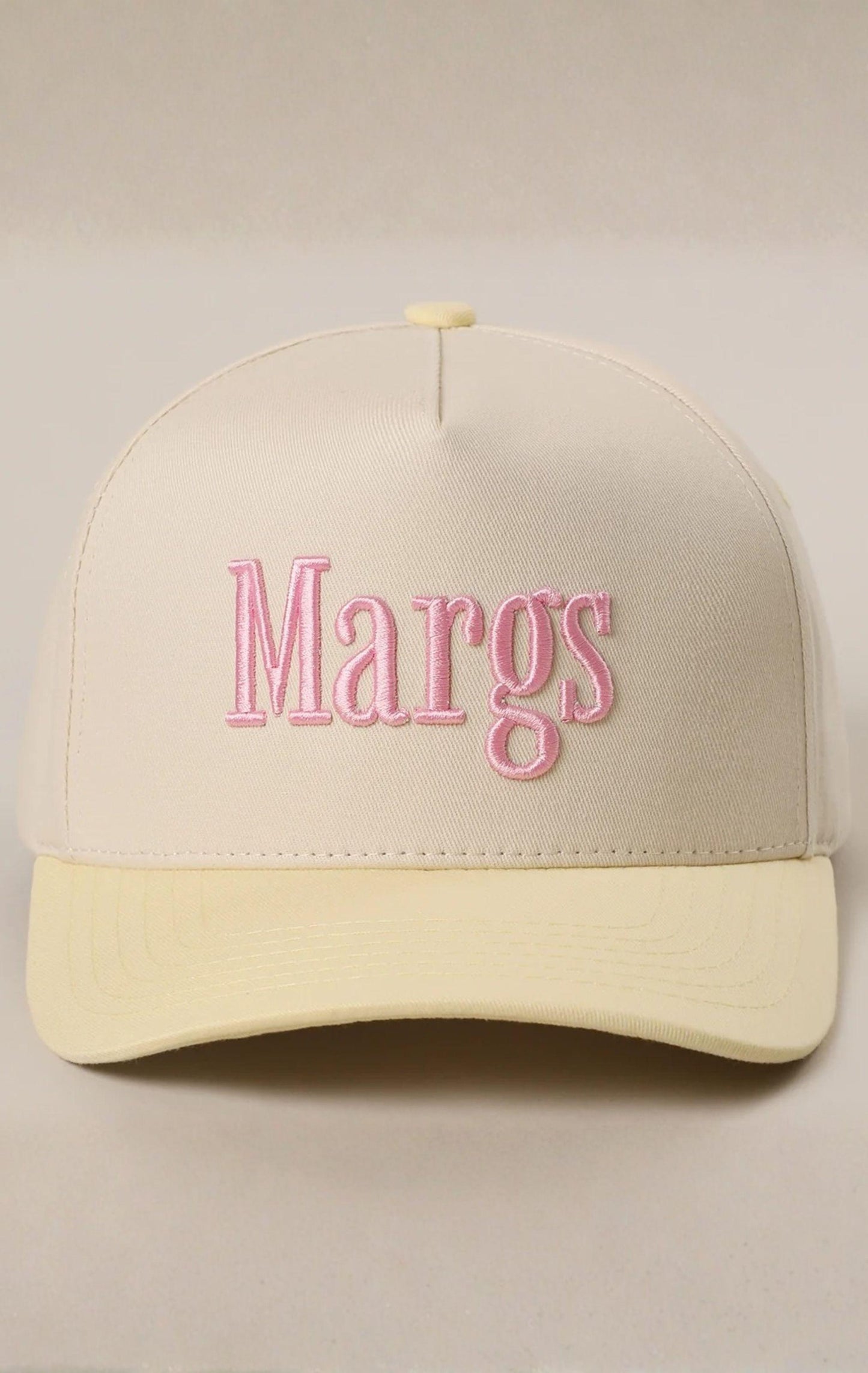 MARGS EMBROIDERED CANVAS TWO TONE TRUCKER HAT - BUTTER YELLOW