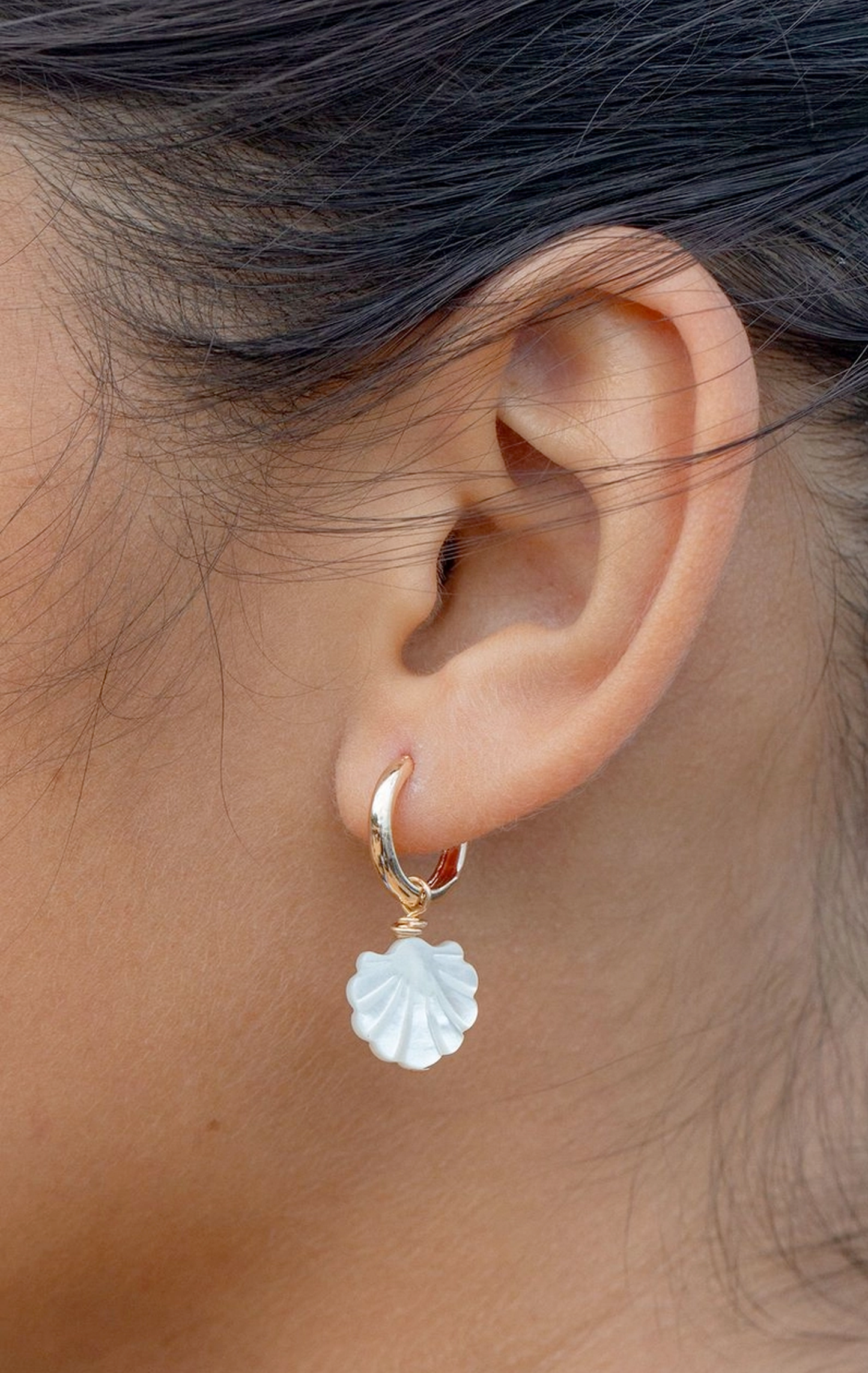 MOTHER OF PEARL & GOLD SHELL CHARM HUGGIE HOOP EARRINGS - LANIKAI