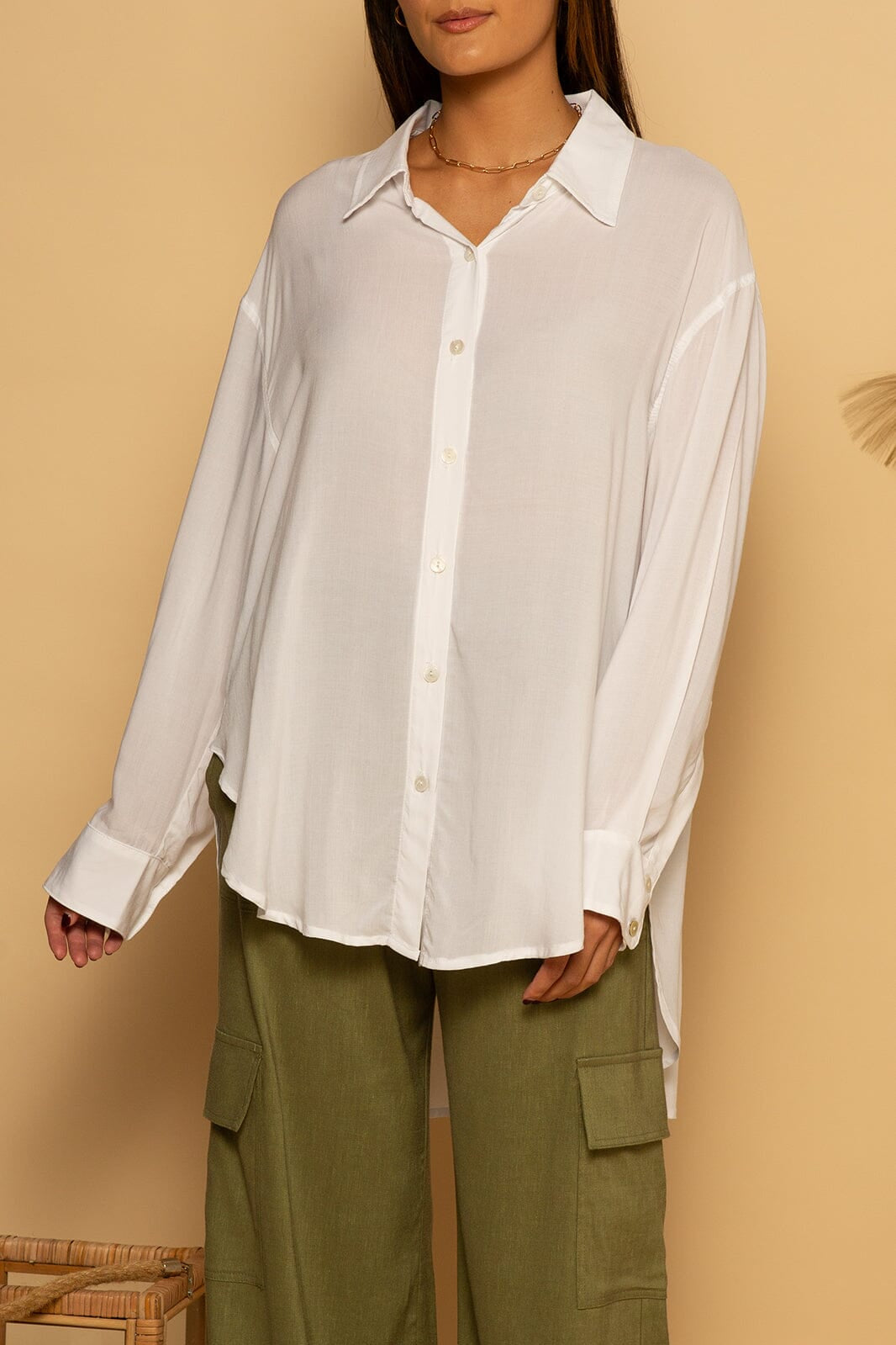 LONG SLEEVE BUTTON UP BLOUSE - WHITE - XS