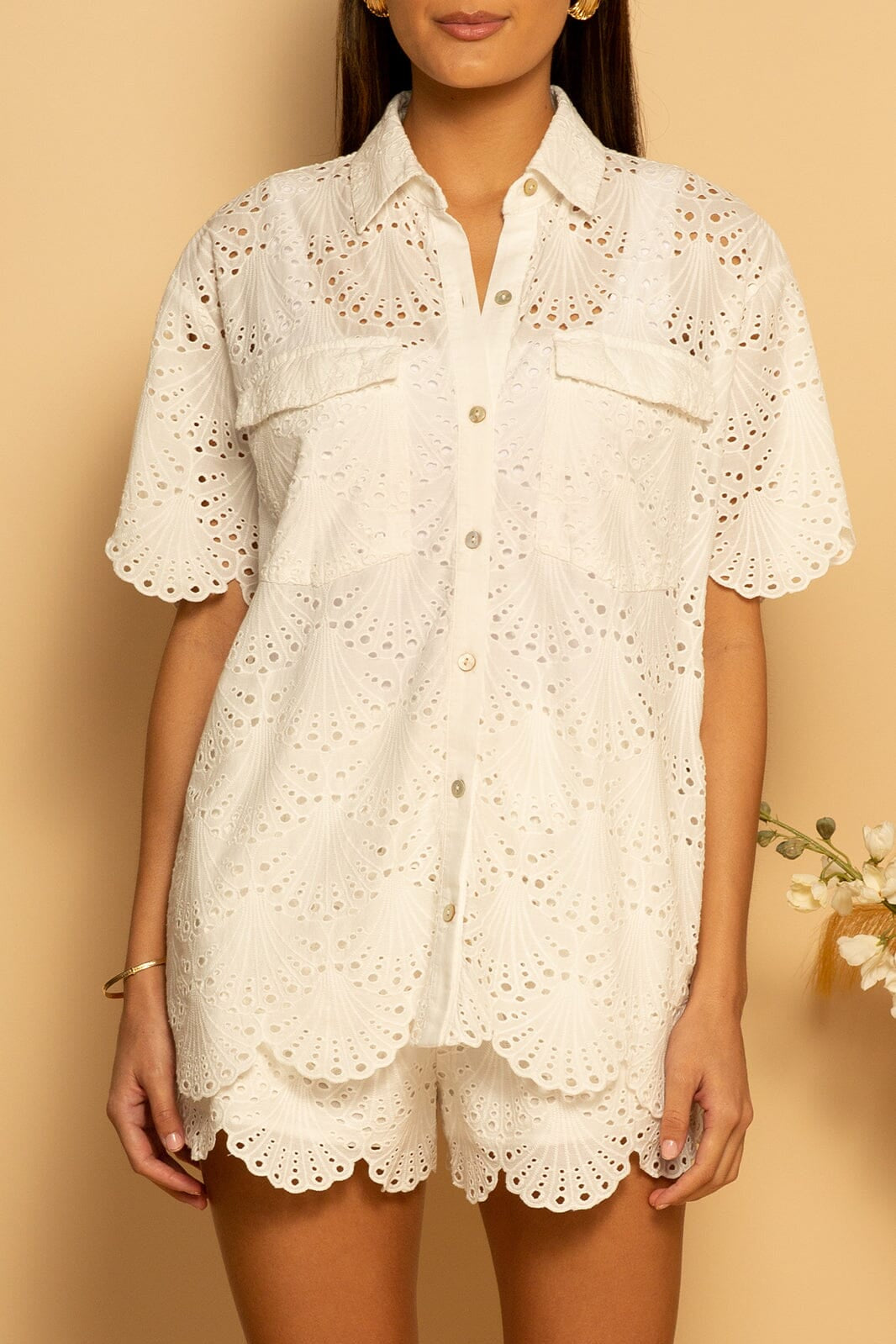 CANNES BUTTON UP TOP - WHITE EYELET - XS