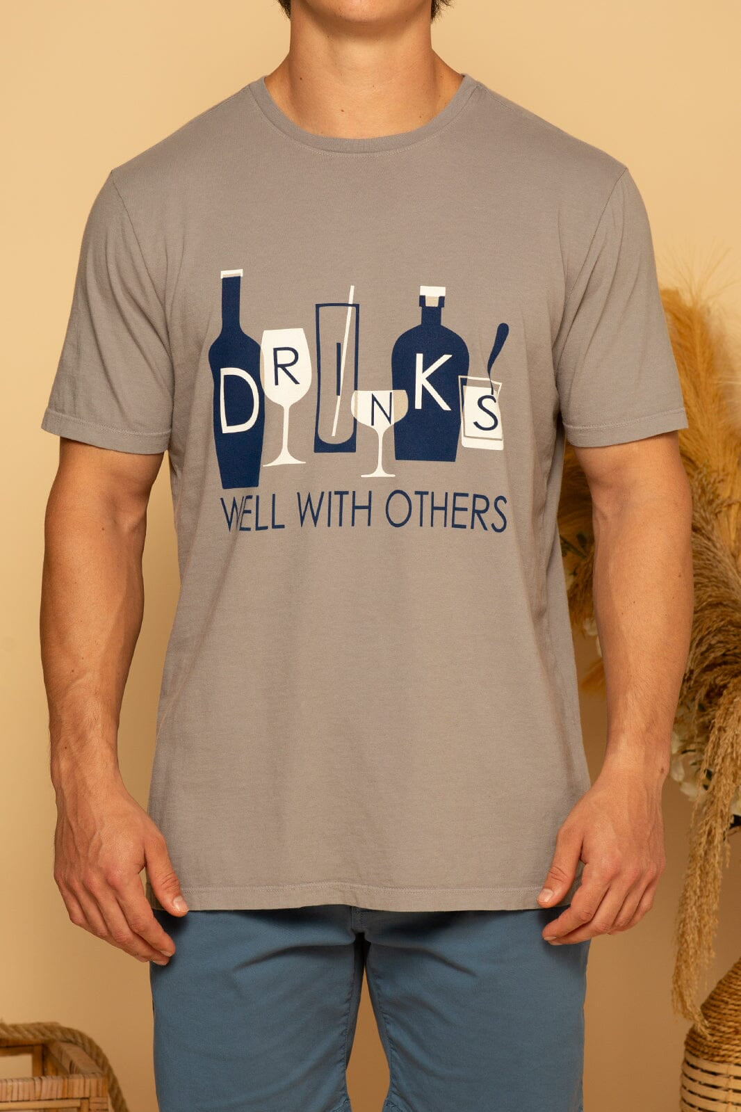 DRINKS WELL WITH OTHERS TEE - GREY FLANNEL - S