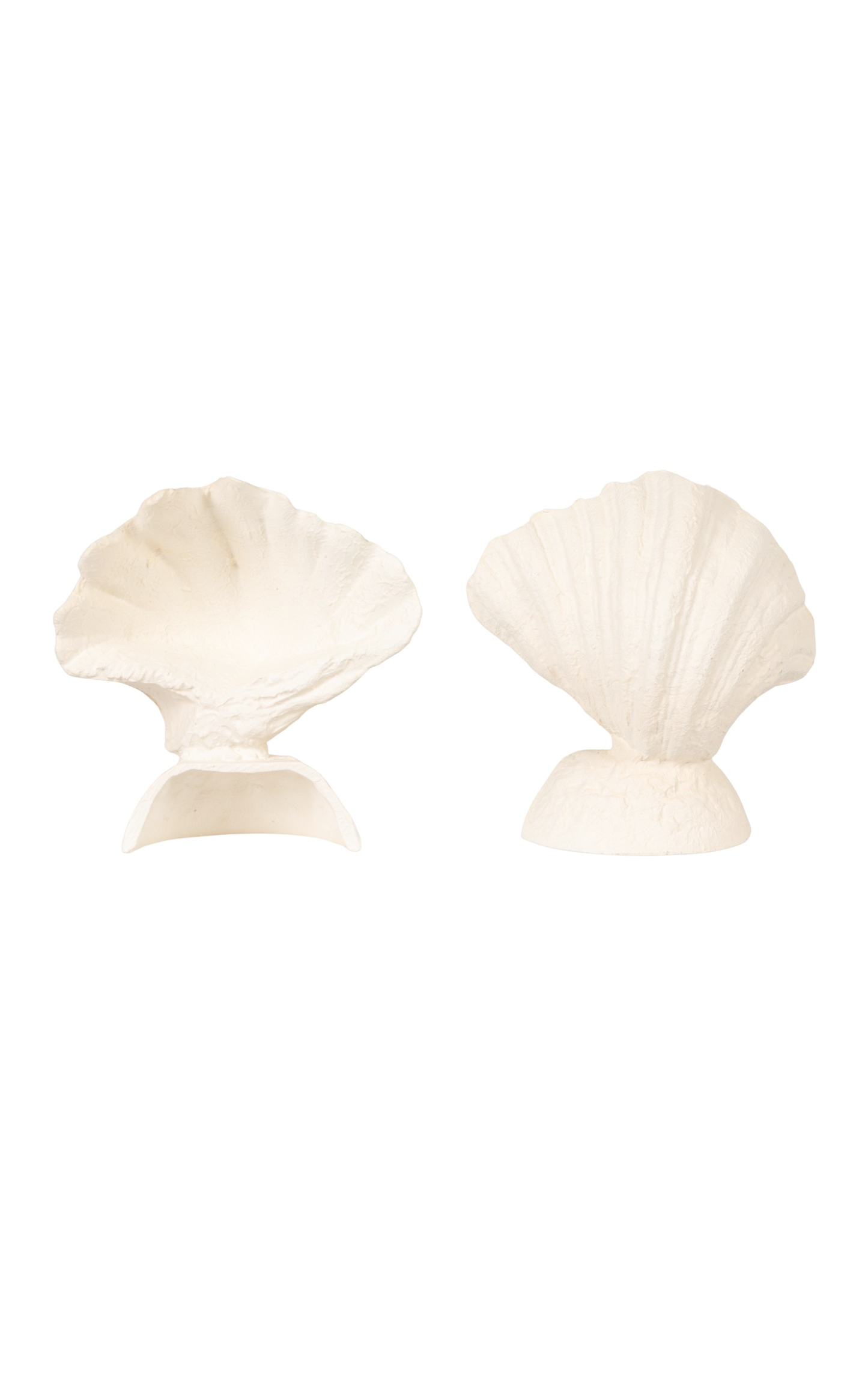 CAST IRON SHELL SHAPED BOOKENDS, MATTE FINISH, CREAM COLOR, SET OF 2