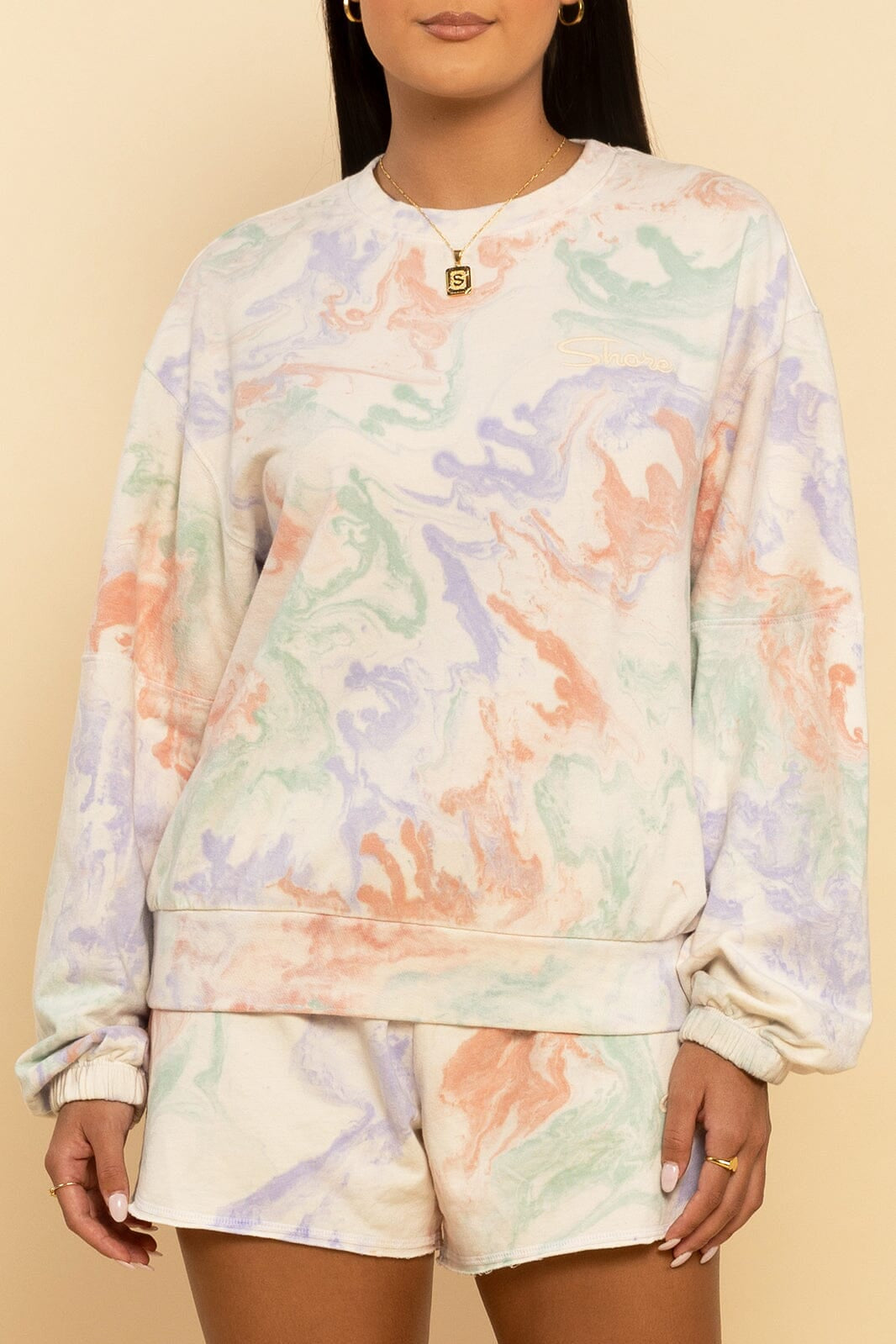 EMBROIDERED PULLOVER SWEATSHIRT - MARBLE - XS