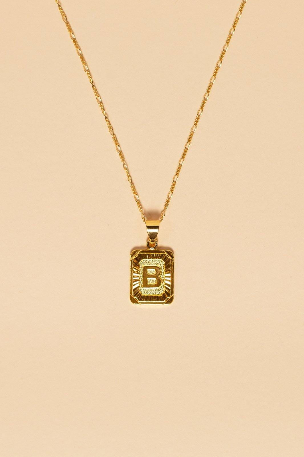 INITIAL CARD NECKLACE GOLD FIL - GOLD - F