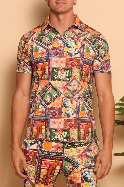 ACTIVE POLO - TROPICAL PATCHWORK - S