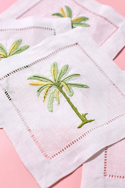 Palm Embroidered Cocktail Napkins | Best Seller!
