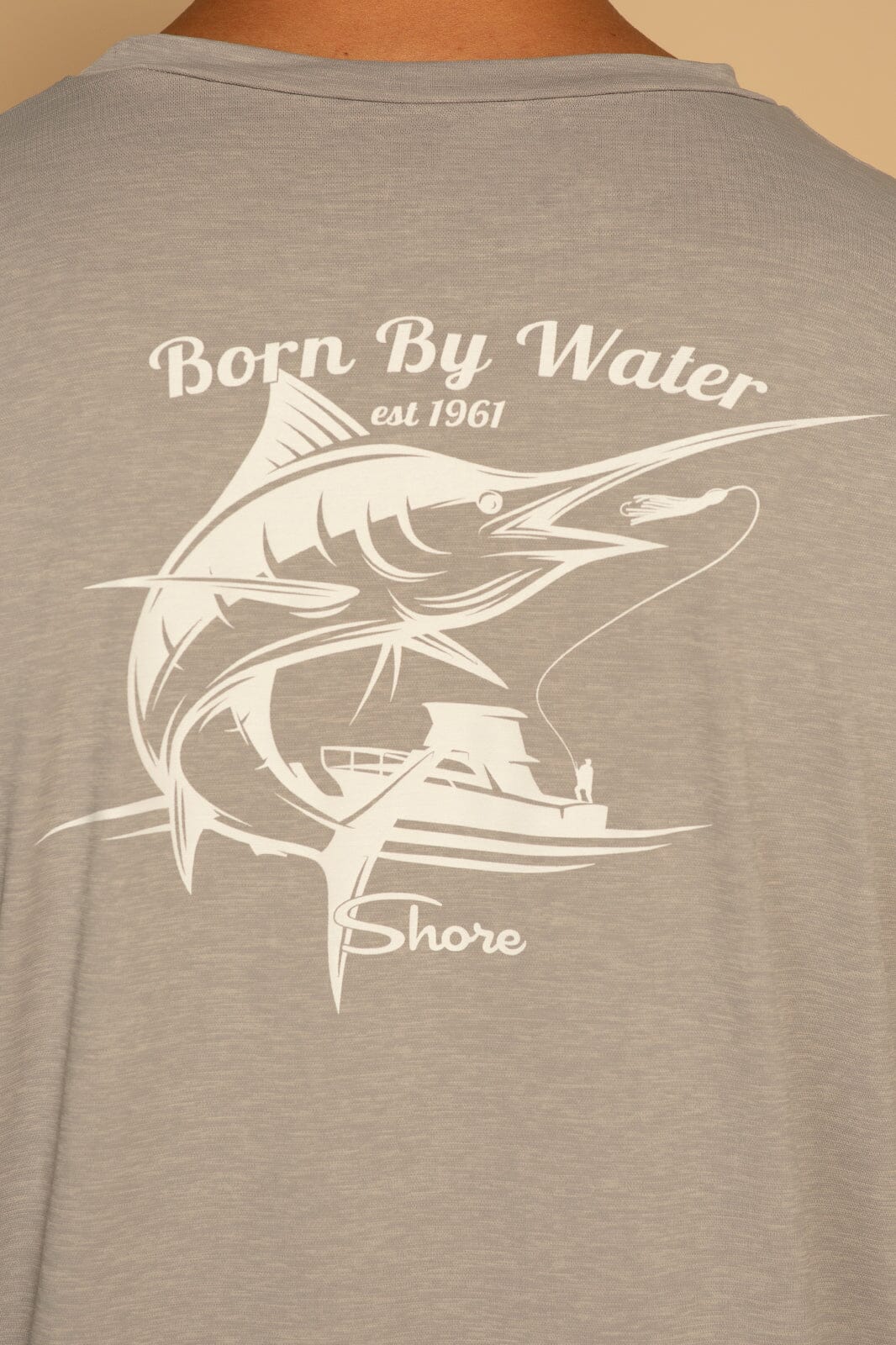 SHORE 1961 BORN BY WATER SS RASHGUARD - HEATHER GREY - S