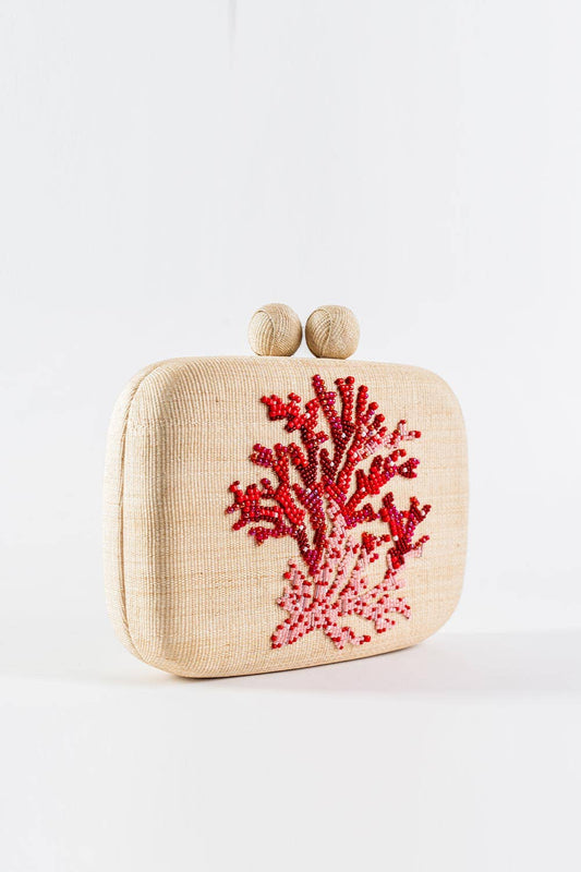 Coral Beaded Clutch | Handmade Tropical Evening Bag