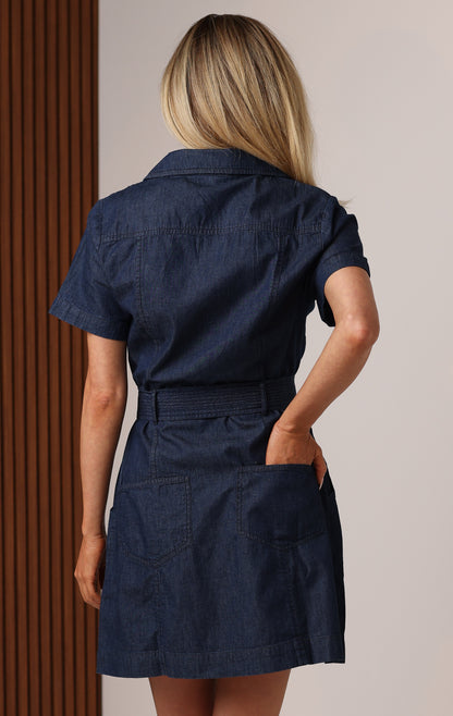 AMBER DARK DENIM MINI DRESS