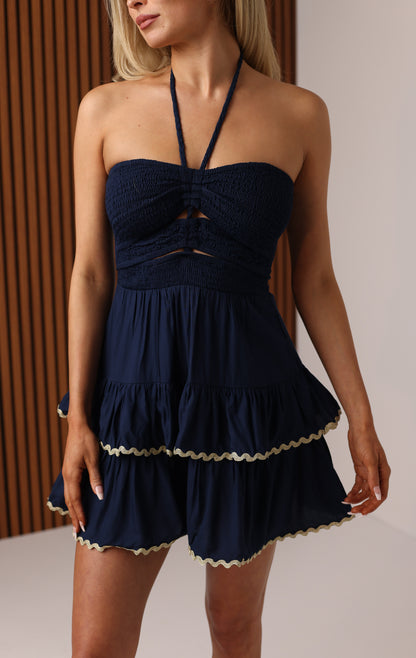 BELIZE LUREX TRIMMED MINI DRESS