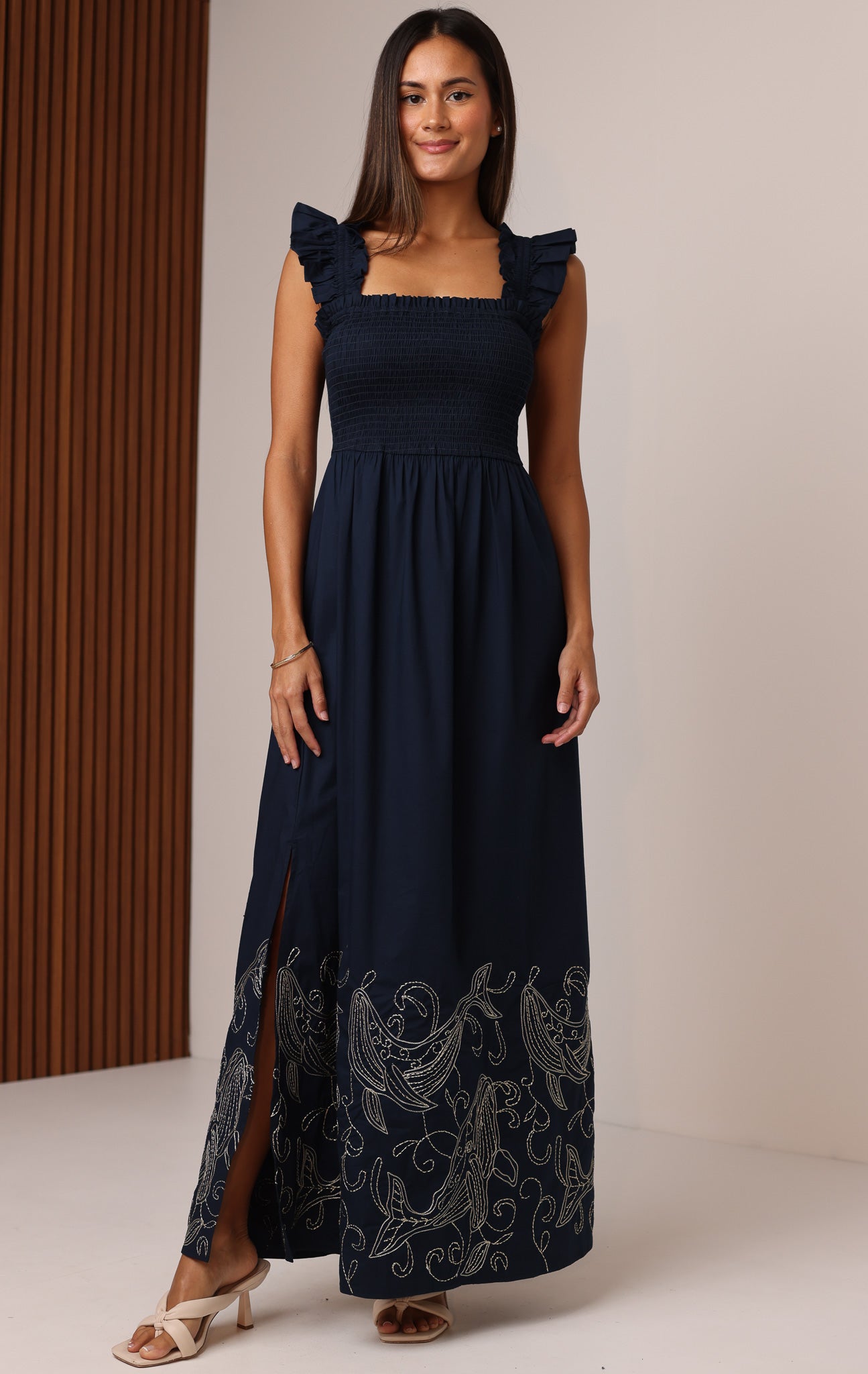 POLLY MAXI DRESS WITH LUREX EMBROIDERY