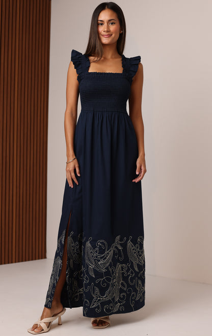POLLY MAXI DRESS WITH LUREX EMBROIDERY