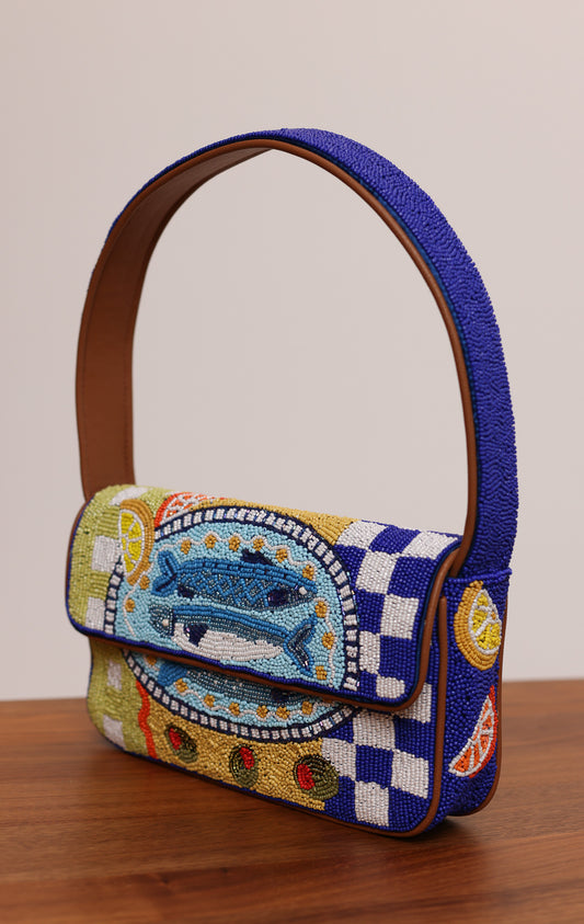 MEDITERRANEAN SARDINE HAND BEADED SHOULDER BAG