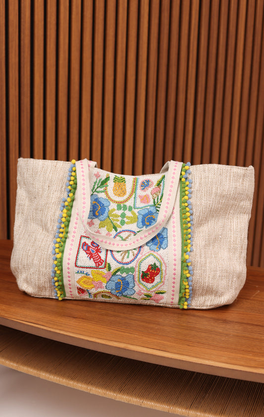 CAPRI ZEST LEMON STRAWBERRY HIBISCUS OVERSIZED TOTE