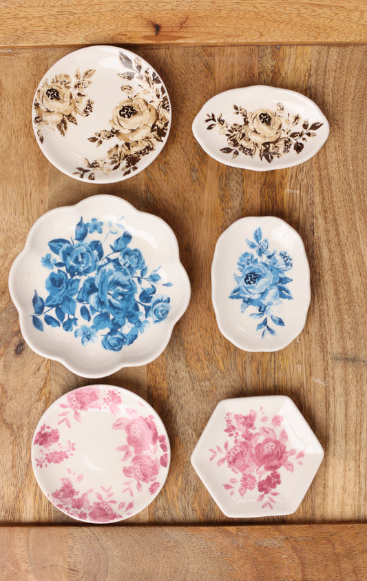 STONEWARE PLATE SHAPED MAGNET WITH FLORAL IMAGE DG0655A