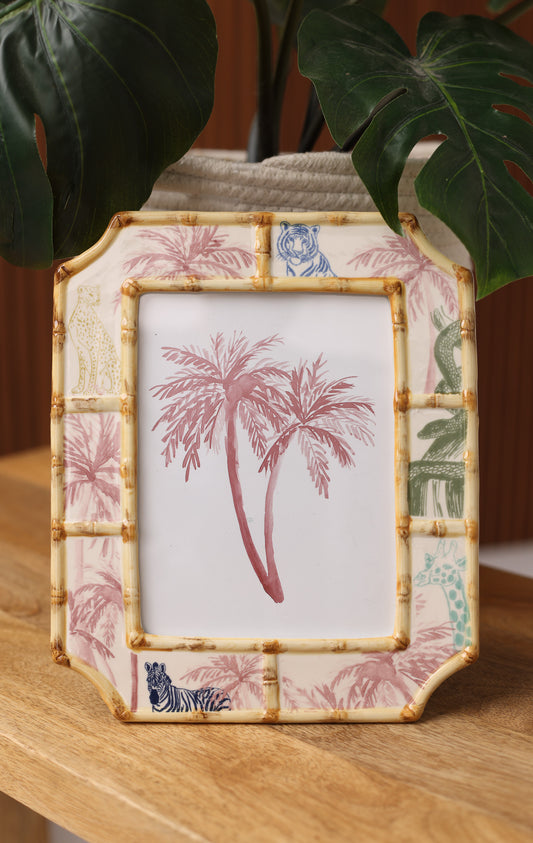 HAND PAINTED STONEWARE PHOTO FRAME WITH BAMBOO STYLE EDGE 5" X 7" DG2095