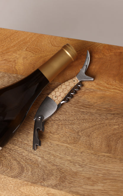 OAK WOOD & STAINLESS STEEL FISH SHAPED BOTTLE OPENER