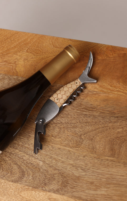 OAK WOOD & STAINLESS STEEL FISH SHAPED BOTTLE OPENER