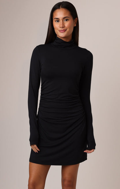 TURTLENECK LONG SLEEVE DRESS - BLACK