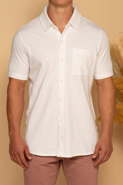 SHORT SLEEVE BUTTON DOWN SHIRT - WHITE - S