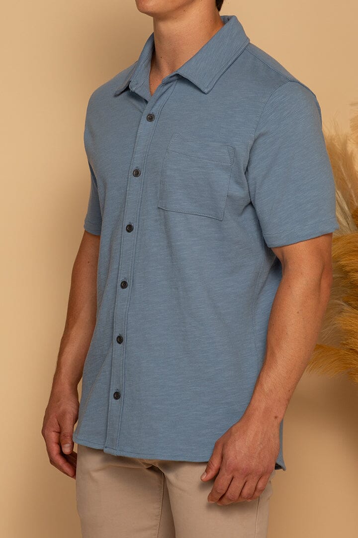 SHORT SLEEVE BUTTON DOWN SHIRT - DUSTY BLUE - S