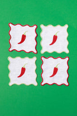 Chili Cocktail Napkins | Embroidered Linen Coaster Set