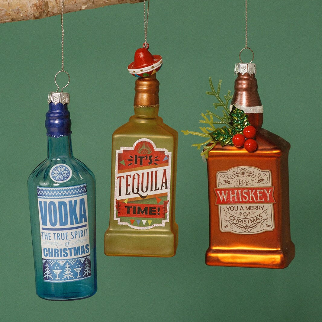 5" Glass Alcohol Bottle Ornaments - -