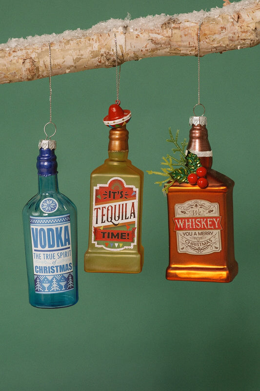 5" Glass Alcohol Bottle Ornaments - -