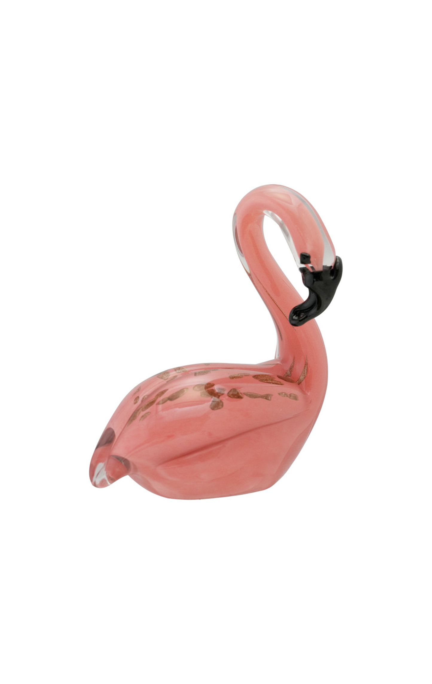 HAND-BLOWN ART GLASS FLAMINGO, PINK & BLACK (EACH ONE WILL VARY)