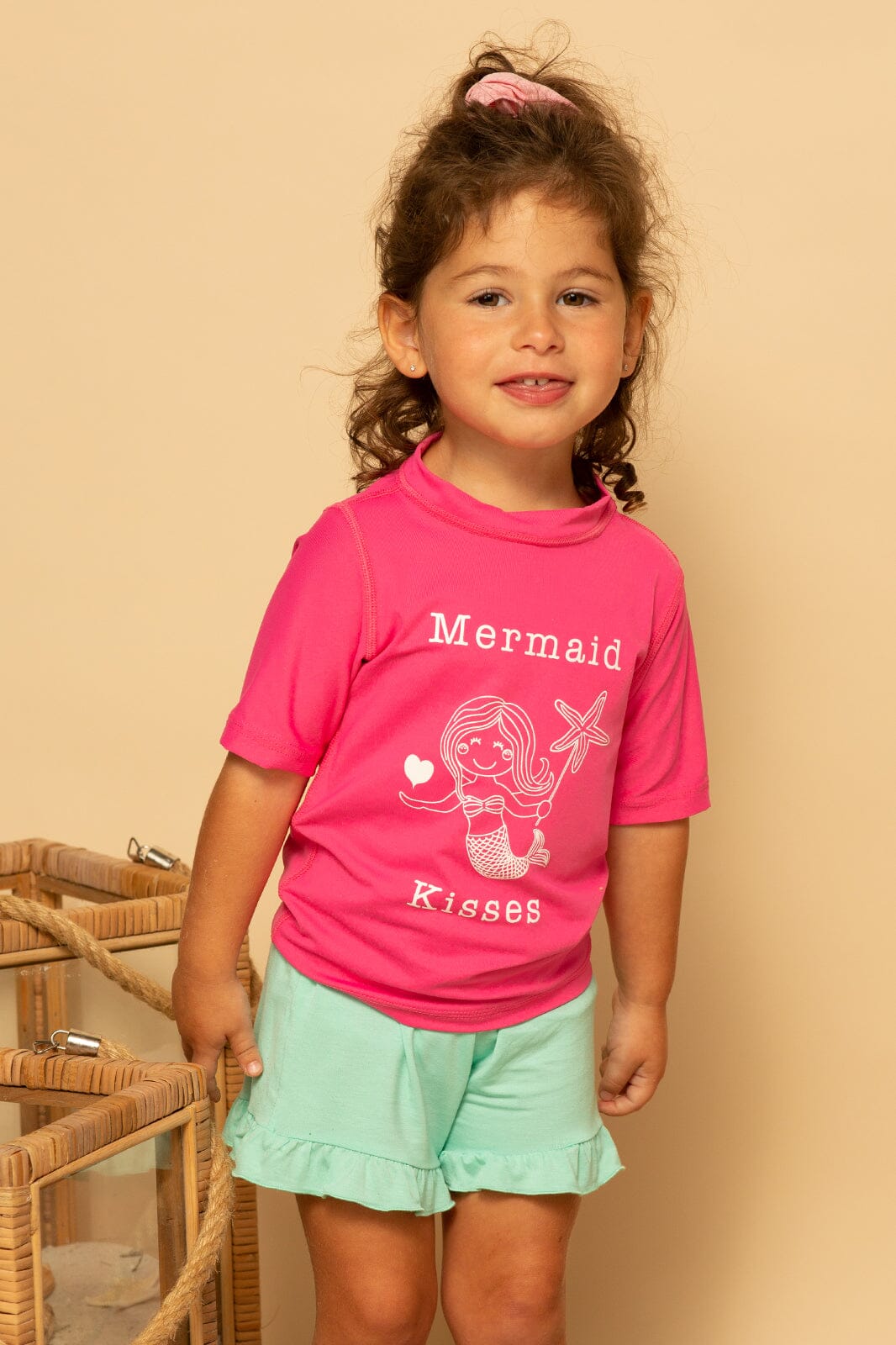 GIRLS SS MERMAID RASHGUARD - R-FUCHSIA - 4T