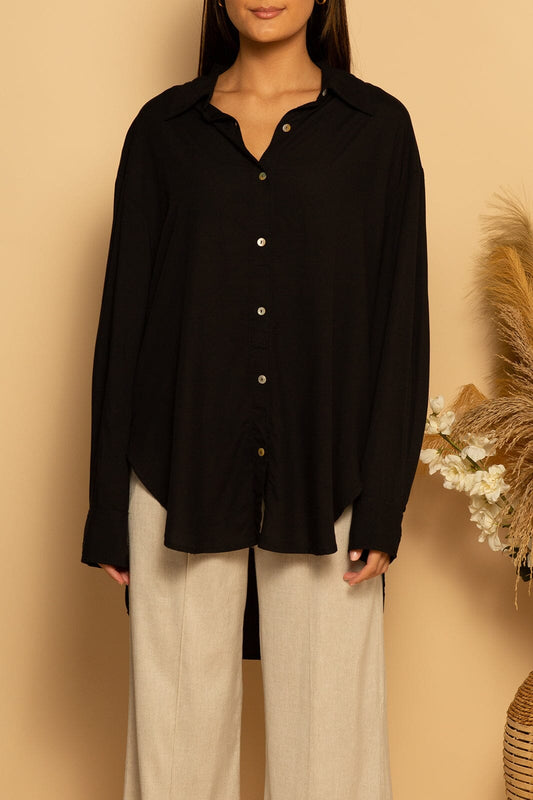 LAYLA OVERSIZED BUTTON DOWN - BLACK - XS