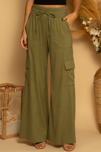 CARGO LINEN PANT - DARK GREEN - XS