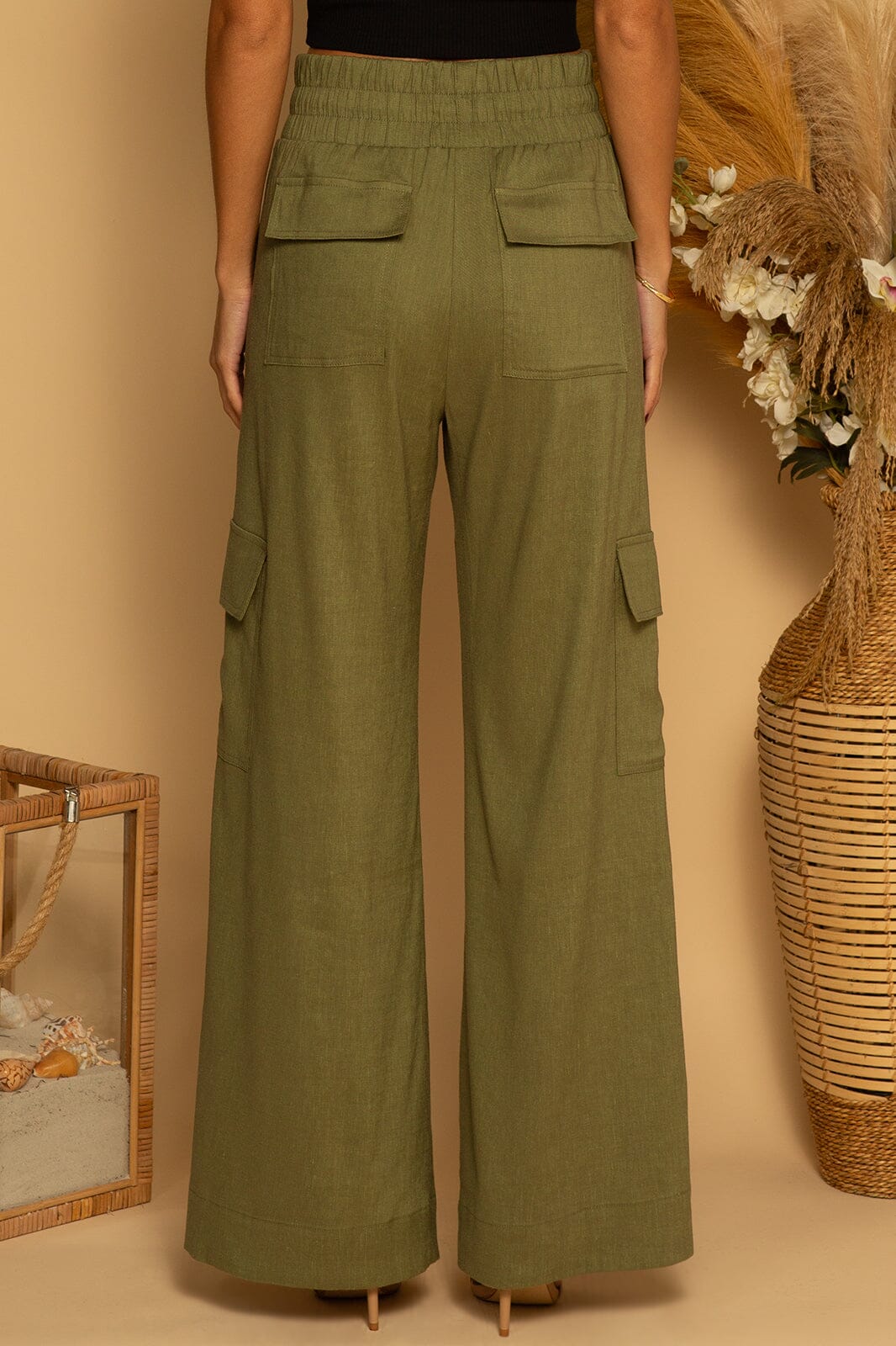 CARGO LINEN PANT - DARK GREEN - XS