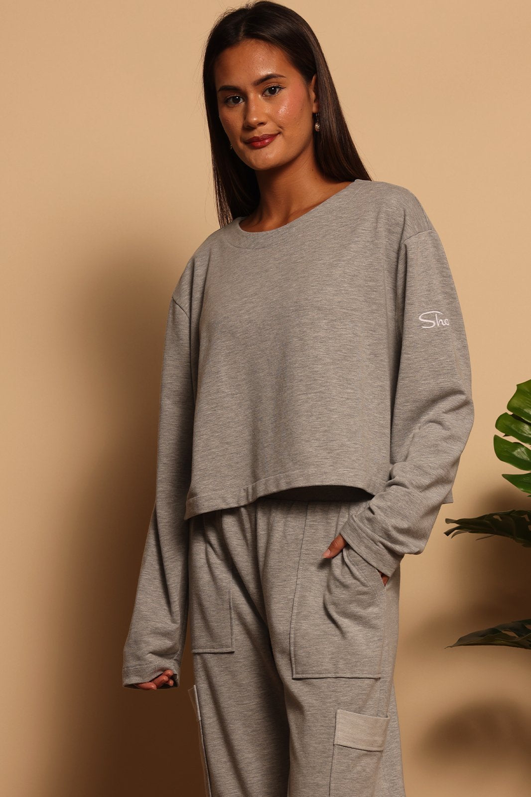 S CROP SWEATSHIRT - HEATHER GREY - XS