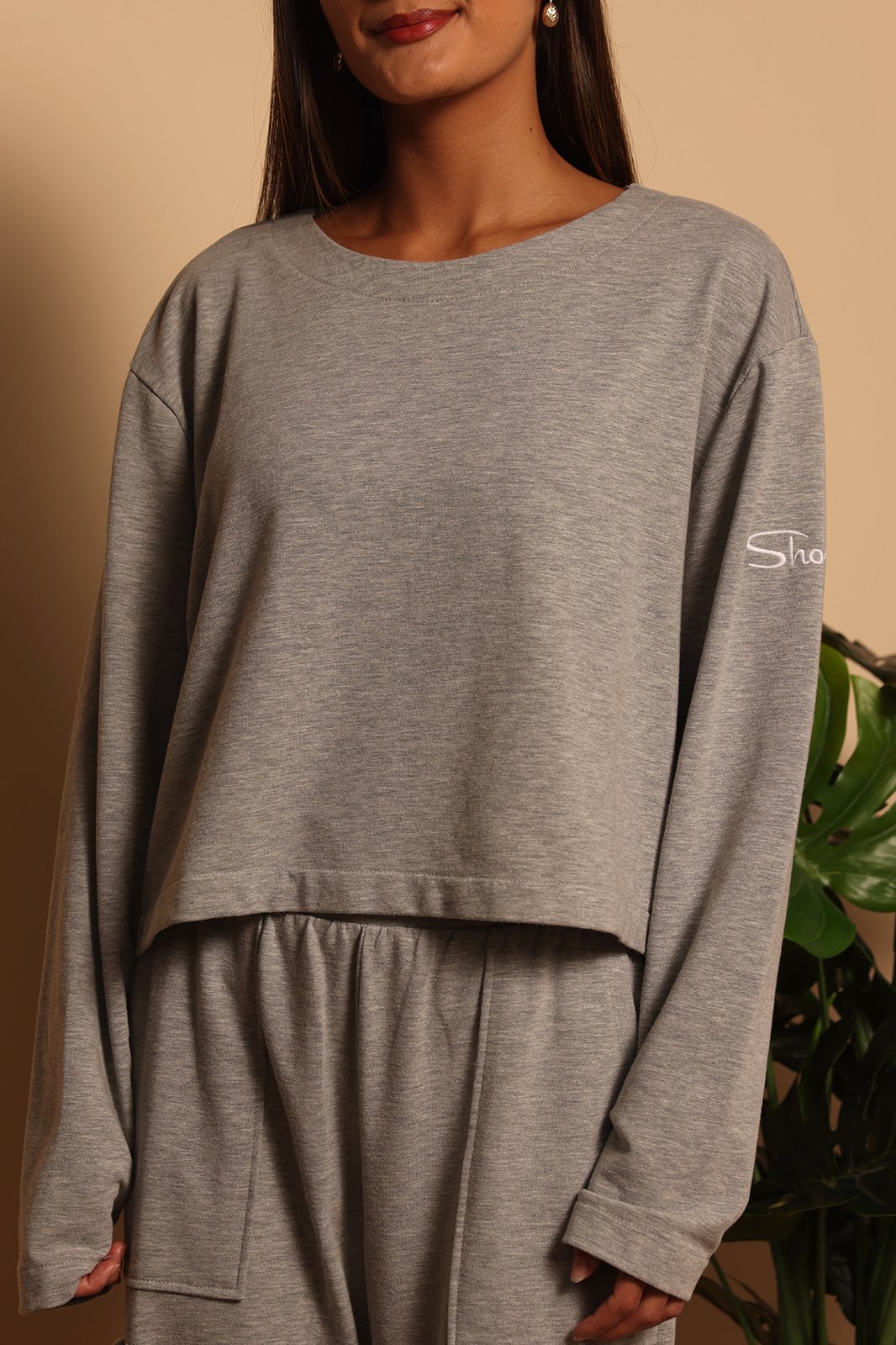 LANA L/S CROP SWEATSHIRT - HEATHER GREY - XS