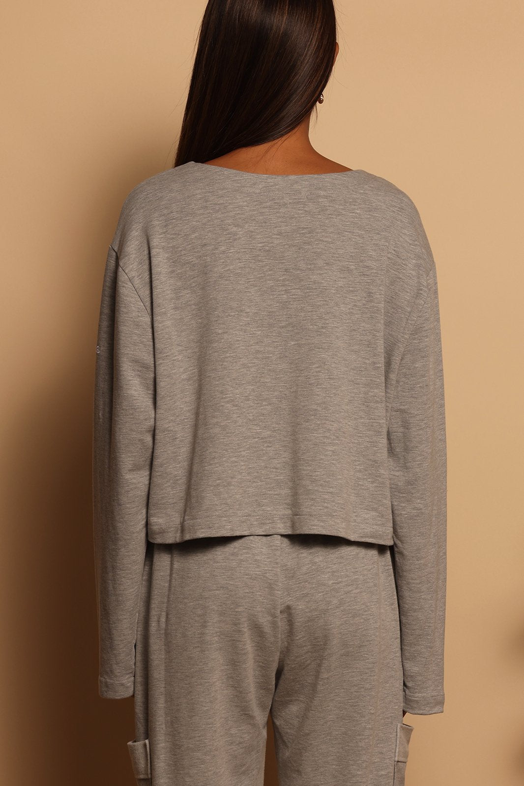 LANA L/S CROP SWEATSHIRT - HEATHER GREY - XS