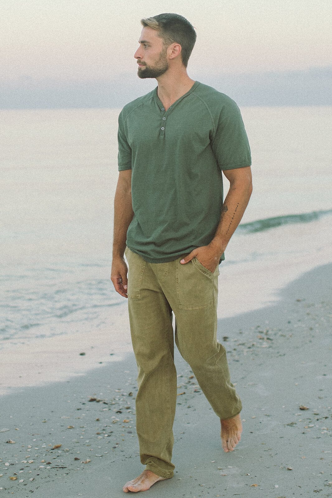 ORGANIC MENS HENLEY - THYME - S