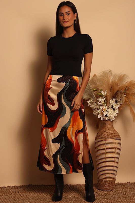 MALDIVES MIDI SLIT SKIRT - CANYON SWIRL - XS