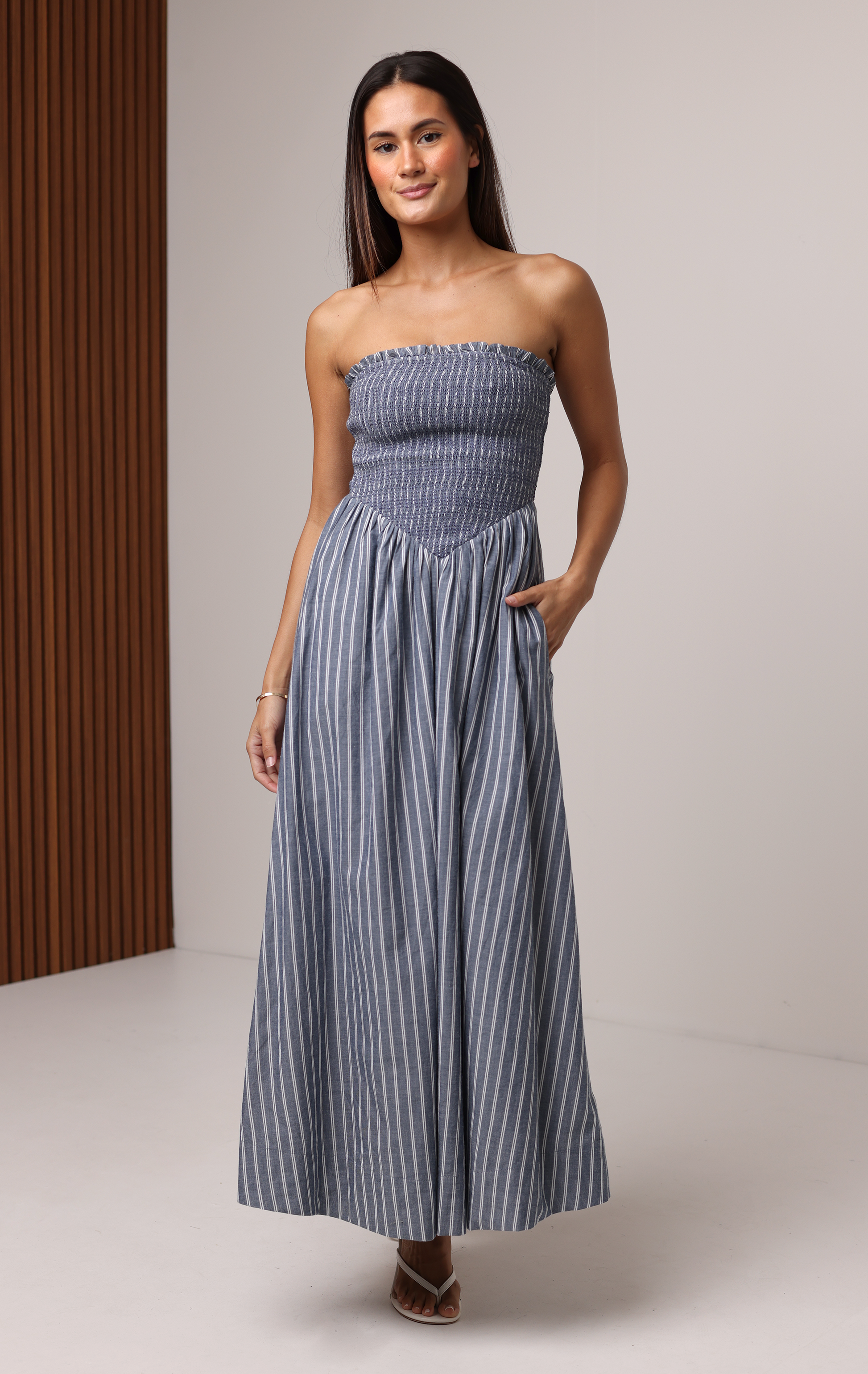 white christmas dresses Women's Bella Maxi Dress | Color: Shoreline Stripe
