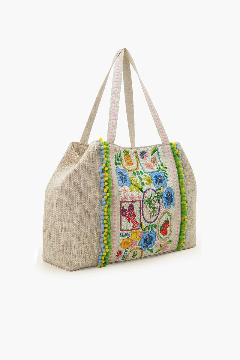 CAPRI ZEST LEMON STRAWBERRY HIBISCUS OVERSIZED TOTE