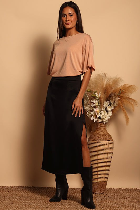 MALDIVES MIDI SLIT SKIRT - BLACK - XS