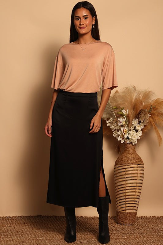 MALDIVES MIDI SLIT SKIRT - BLACK - XS