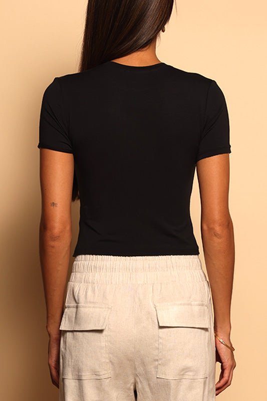 CARLY CROP TEE - BLACK- XXS