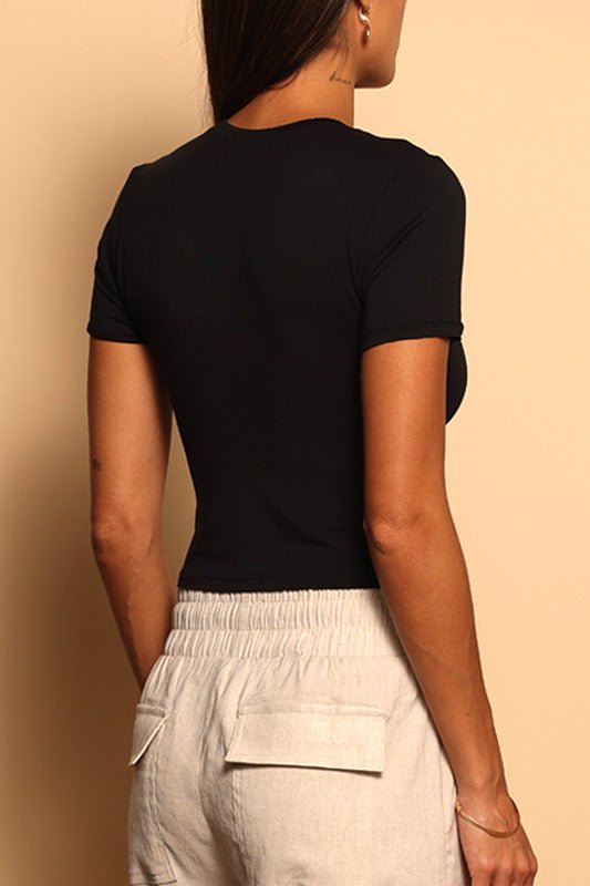 CARLY CROP TEE - BLACK- XXS