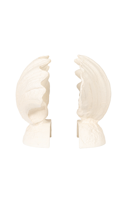 CAST IRON SHELL SHAPED BOOKENDS, MATTE FINISH, CREAM COLOR, SET OF 2