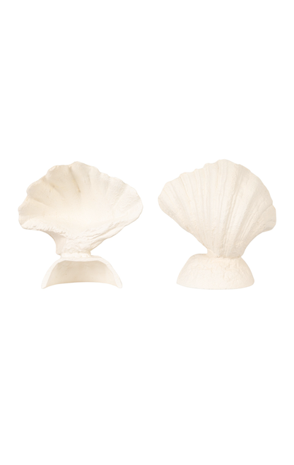 CAST IRON SHELL SHAPED BOOKENDS, MATTE FINISH, CREAM COLOR, SET OF 2
