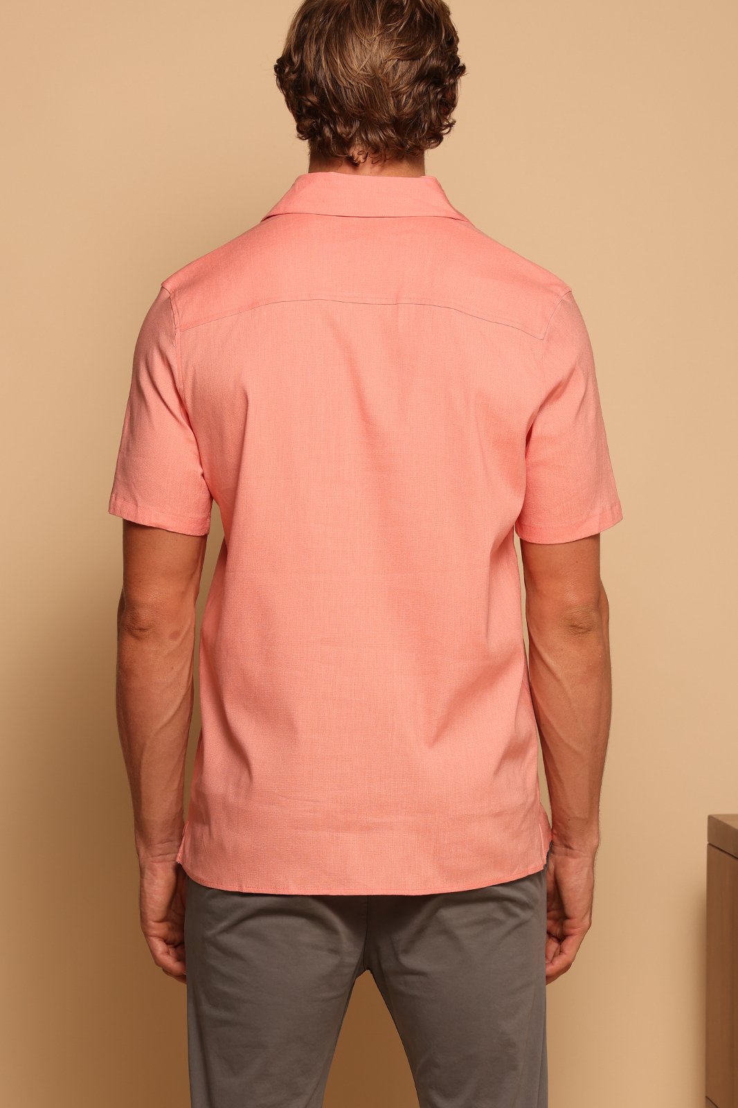 CHARLES LINEN CAMP SHIRT - CORAL ALMOND - S