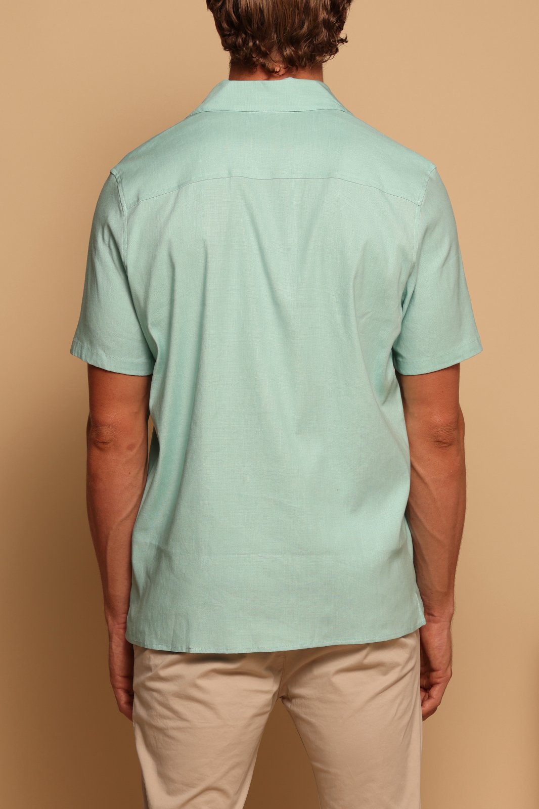 CHARLES LINEN CAMP SHIRT - PASTEL TURQUOISE - S