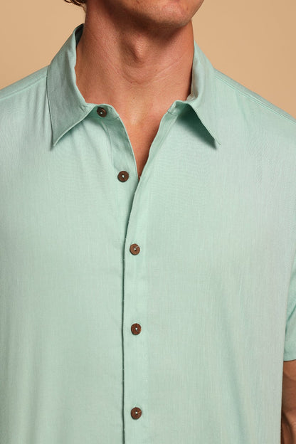 CHARLES LINEN CAMP SHIRT - PASTEL TURQUOISE - S